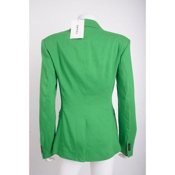 FRAME Womans Suit Jacket Blazer Size 2 Green Linen Blend The Femme Blazer NWT - Picture 5 of 6